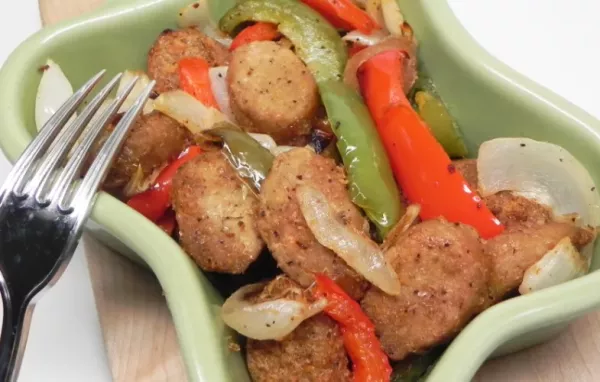 Air-Fryer Beyond Meat Brats, Onions, and Peppers