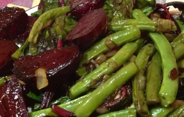 Beet Greens and Green Beans with Tomato and Onion