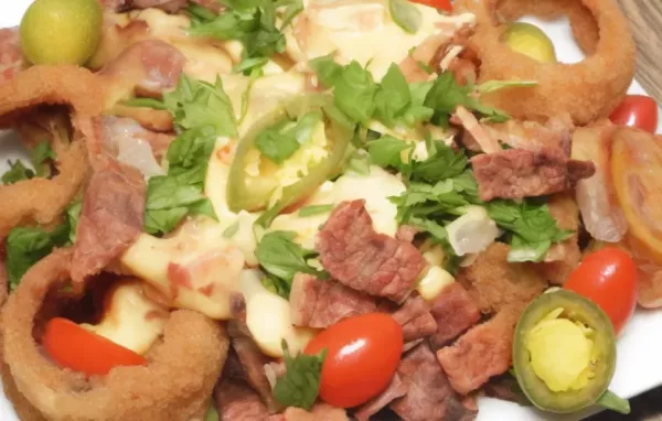 Cheesy Steak and Onion Ring Nachos