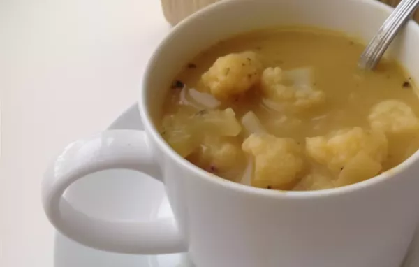 Creamy and flavorful roasted cauliflower soup with hints of garlic and leek.