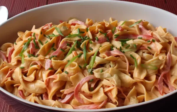 Creamy and tangy deviled egg noodle salad recipe