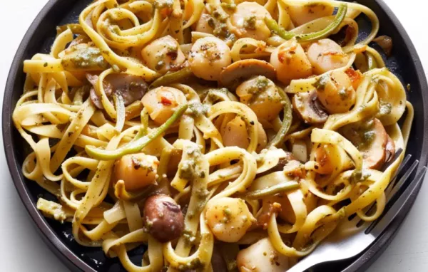 Delicious Pasta with Homemade Pesto and Seared Scallops