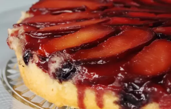 Delicious plum blueberry upside-down cake that is perfect for any occasion