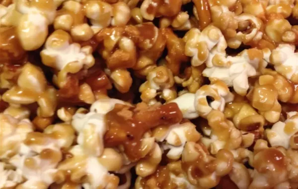 Deliciously crunchy caramel pretzel nut popcorn