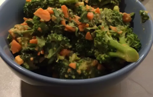 Indulge in the unique flavors of this Peanut Mustard Miso Broccoli Salad