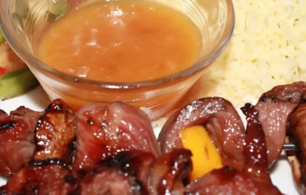 Juicy steak skewers marinated in a sweet and spicy mango sauce