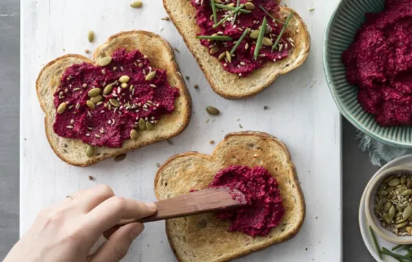 Middle Eastern Beet Hummus Toasts