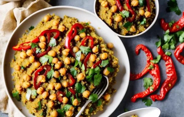 Pantry Curried Quinoa with Garbanzo Beans and Roasted Peppers