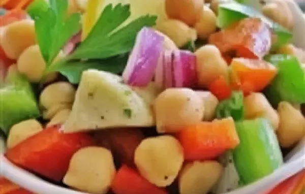 Refreshing and hearty garbanzo bean salad with a colorful mix of bell peppers