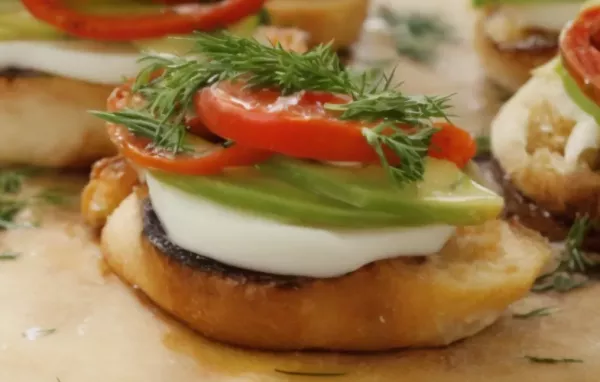 Roasted Tomato, Avocado, and Fresh Mozzarella Crostini