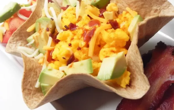 Scrambled Eggs, Cheese, and Avocado Tortilla Bowl