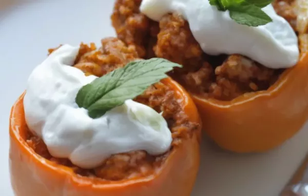 Vegetarian Butter Chicken Stuffed Peppers with Mint Yogurt