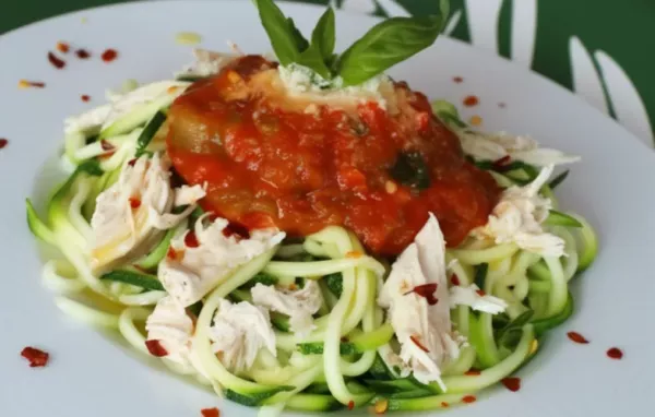 Zucchini Pasta with Roasted Red Pepper Sauce and Chicken