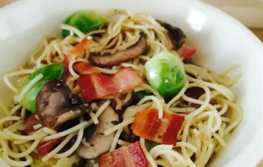 Bacon Brussels Sprouts and Mushroom Linguine