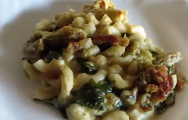 Creamy and flavorful macaroni and cheese with a healthy twist of spinach pesto