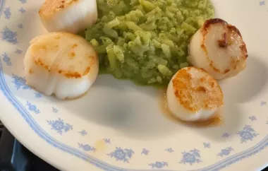 Creamy basil pesto risotto served with perfectly seared scallops