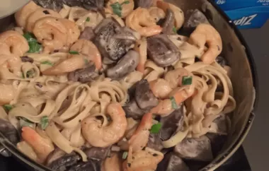 Creamy fettuccine pasta with succulent shrimp and earthy portobello mushrooms
