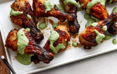 Crispy and flavorful Peruvian chicken drumsticks served with a tangy and creamy green crema.