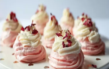 Delicate and fragrant rose pavlova cakes with a crispy exterior and marshmallowy interior