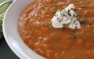 Delicious and hearty curried sweet potato and carrot soup with a hint of spice.