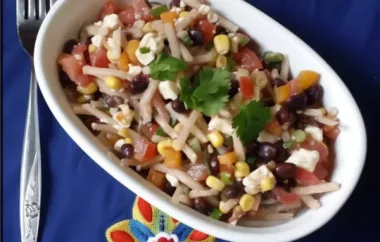 Delicious and Refreshing Black Bean, Corn, and Tomato Salad with Creamy Feta Cheese