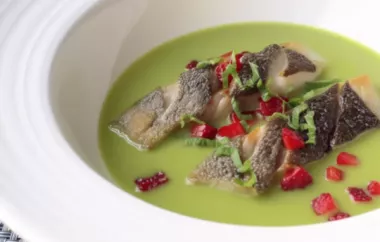 Delicious and refreshing spring pea green curry paired with tender black cod and juicy strawberry slices.