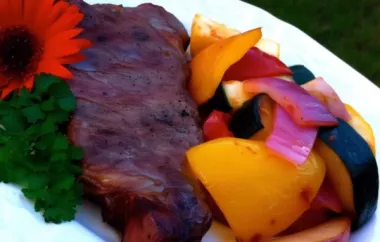 Delicious Grilled New York Strip Steak with Flavorful Veggies on a Plank