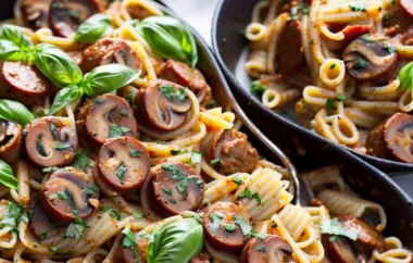 Delicious Pasta with Tomato Sauce, Sausage, and Mushrooms