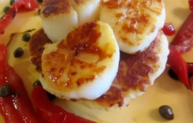 Delicious Red Pepper Scallops on Crispy Potato Pancakes