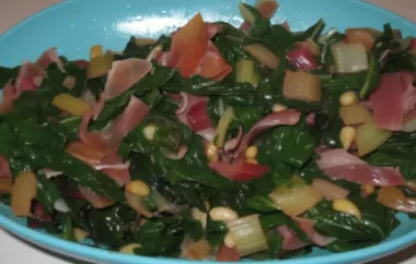 Delicious Red Swiss Chard Sauteed with Pine Nuts and Crispy Prosciutto