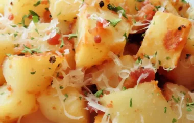 Deliciously cheesy roasted potatoes with crispy bacon and fresh parsley