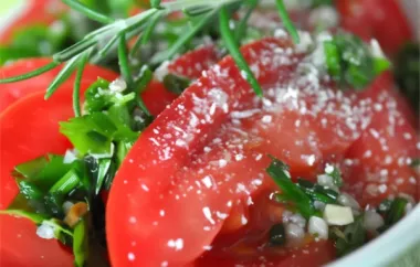 Fresh and flavorful sliced tomatoes topped with a delicious herb dressing.