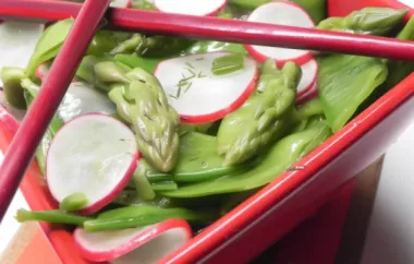 Fresh and vibrant spring salad with asparagus, snow peas, and radishes