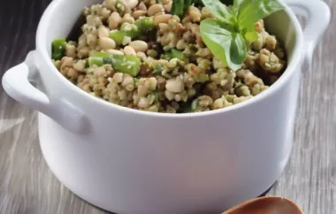 Healthy and flavorful gluten-free salad with buckwheat, asparagus, and pesto dressing