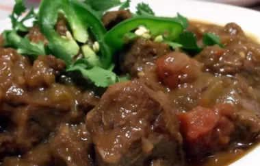 Hearty and flavorful beef stew with a kick of green chili and tomato