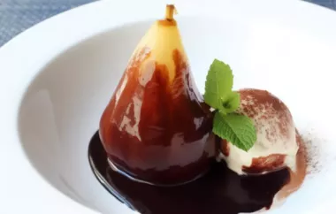 Poached Pears with Chocolate Sauce and Vanilla Ice Cream