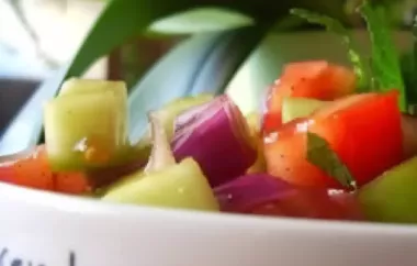 Refreshing and Light Tomato Cucumber and Red Onion Salad with Fresh Mint