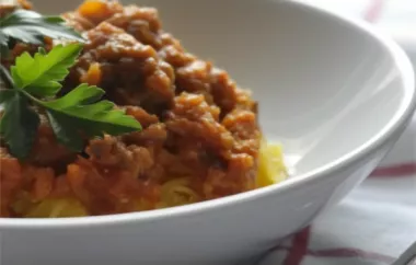 Satisfy your pasta cravings with this healthy twist on spaghetti squash with paleo meat sauce.