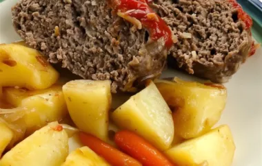Savor the comfort of a classic meatloaf cooked in a clay pot with tender potatoes.
