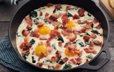 Skillet-Baked Eggs with Bacon Alfredo Sauce - Delicious and Easy Breakfast Recipe