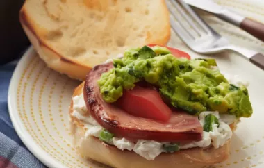 Spicy and savory ham bagel with creamy avocado, juicy tomato, and roasted jalapeno cream cheese