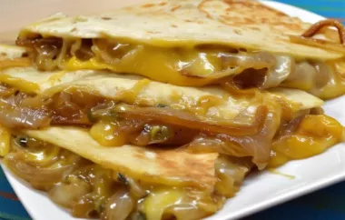 Spicy and savory quesadillas with caramelized onions and jalapenos