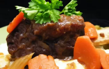 Tender beef short ribs coated in a savory and rich gravy, perfect for a comforting and hearty meal.