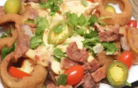 Cheesy Steak and Onion Ring Nachos