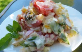 Creamy Cherry Tomato Salad with Fresh Basil, Corn and Onion