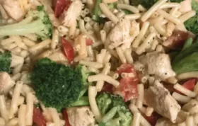 Creamy macaroni and cheese loaded with tender chicken and nutritious broccoli.