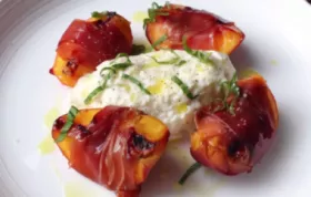 Grilled Prosciutto-Wrapped Peaches with Burrata and Basil