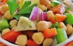 Refreshing and hearty garbanzo bean salad with a colorful mix of bell peppers