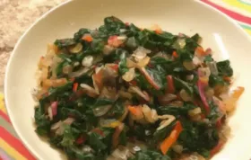 Sauteed Swiss Chard with Mushrooms and Roasted Red Peppers