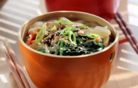 Savory and flavorful glass noodles stir fry with a fusion of American and Korean ingredients